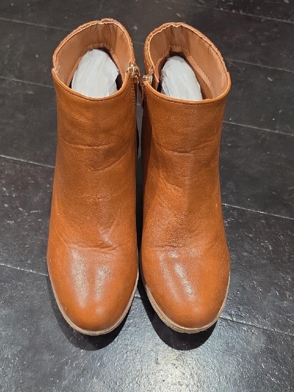 EUC Women's Tan Wedge Ankle Booties - Stylish Perforated Back Sz 9